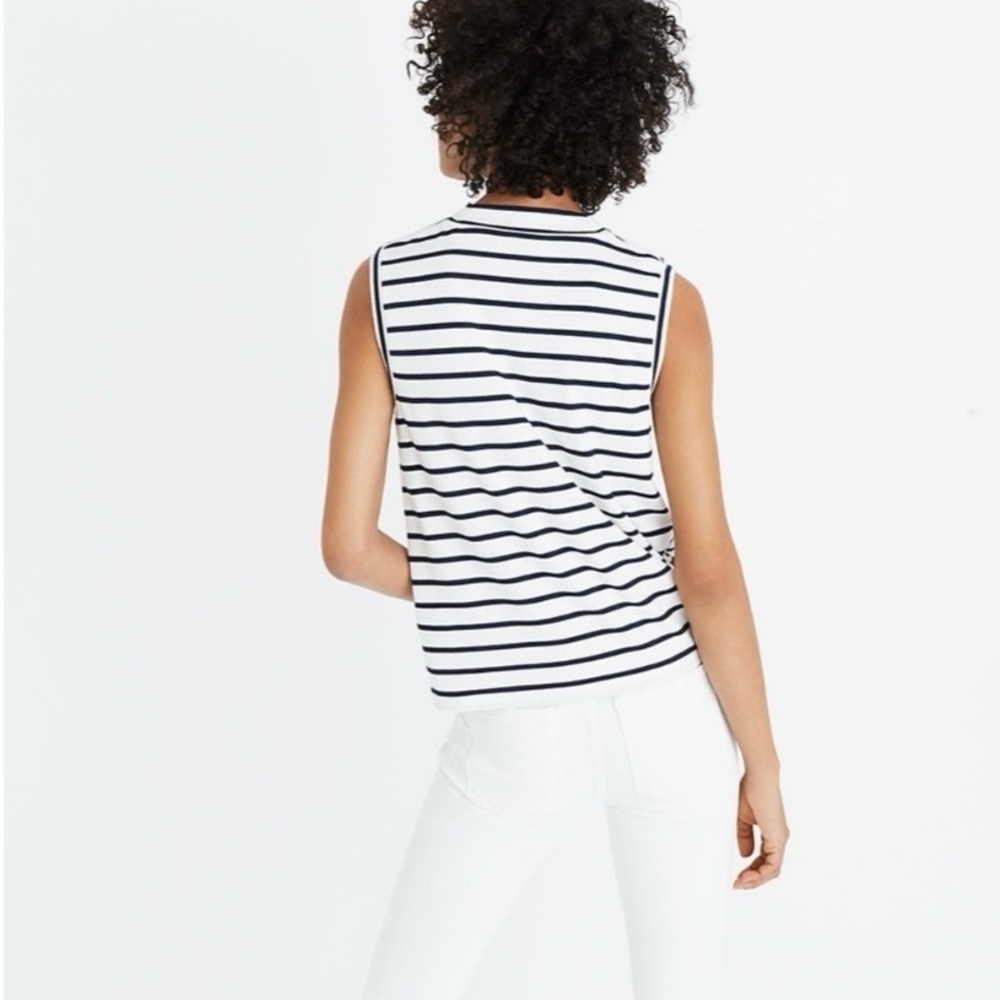 Madewell White and Blue Boxy Sleeveless Top